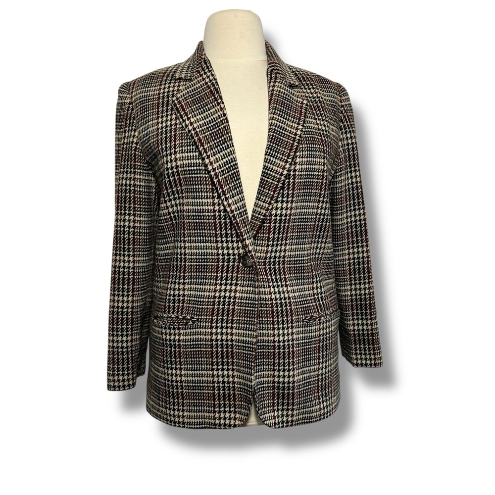 Sag Harbour Blazer Jacket Grey White Red Houndstooth Wool‎ Blend Long Size 12